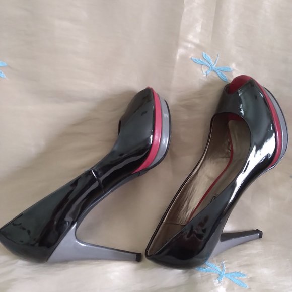MODA SPANA women Shoes faux Patent Leather Black/Red/Gray Size8.5M Platform Heel - Picture 5 of 8
